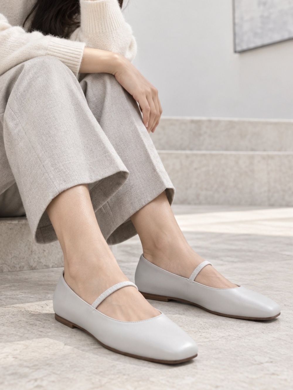 Marc Fisher LTD Mary Jane Flats Womens Urella Ivory Leather 8.5M Square Toe New